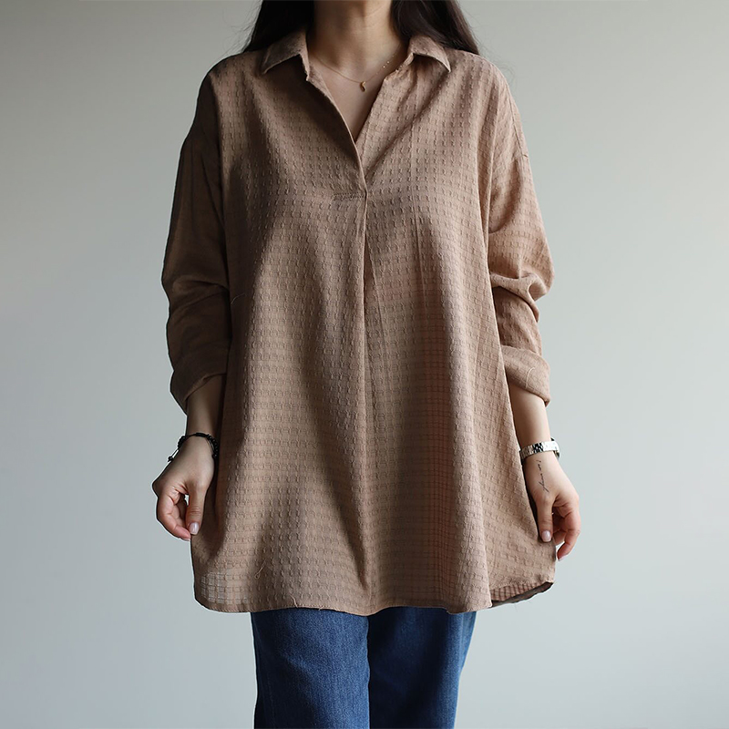 New Style V-neck Lantern Long-sleeved Shirt Long-sleeved Shirt Turn Down Collar Shirt Tops Blouse for Women